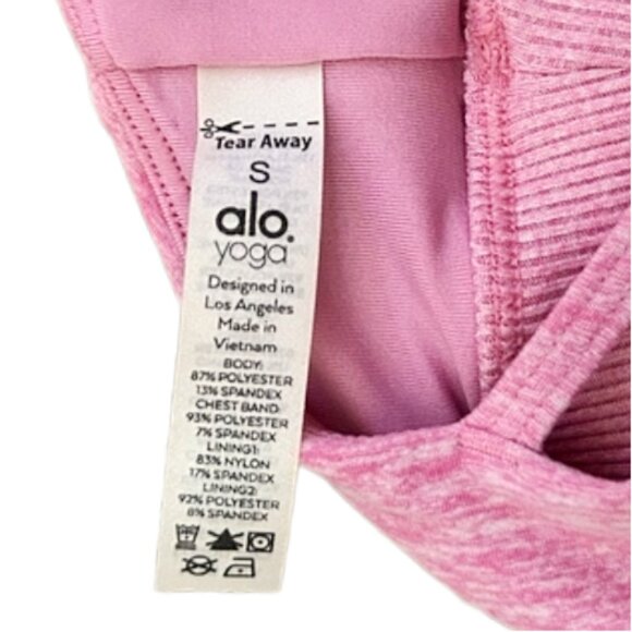 Alo Yoga Alosoft Lavish Sports Bra Macaron Pink Heather S Strappy Back Soft Yoga - Picture 6 of 6